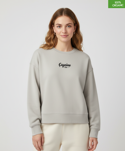 "Cafeine Club" The women's crew neck sweatshirt | Heather Haze | Medium fit | 300gsm