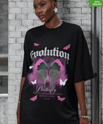 Evolution Butterfly Oversized T-Shirt – Gothic Graphic Tee – Transformation & Renewal – 100% Organic Cotton