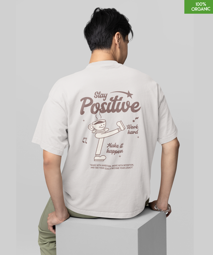 “Stay Positive - Work hard, Make it happen”   Organic cotton T-Shirt  l  Cool Heather Grey  l  Relaxed Fit l  Heavy Weight